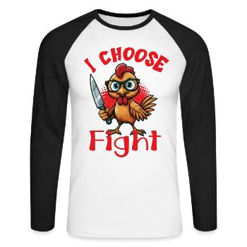 Je choisis le combat, un drôle de poulet - T-shirt baseball manches longues Homme - blanc/noir - Devant - Nik (191cm)