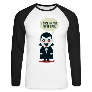Little cheeky Vampire - Unisex Baseballshirt langarm - Weiß/Schwarz - Vorne - Nik (191cm)