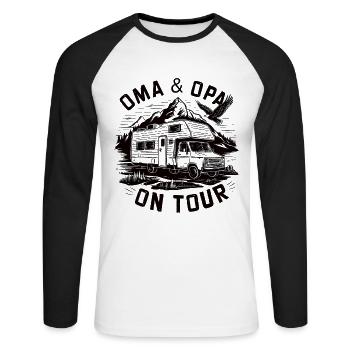 Oma und Opa on Tour Wohnmobil - Unisex Baseballshirt langarm - Weiß/Schwarz - Vorne - Nik (191cm)