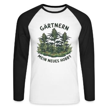 Gärtnern meine neues Hobby, Cannabis edition - Unisex Baseballshirt langarm - Weiß/Schwarz - Vorne - Nik (191cm)