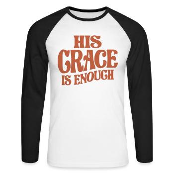 Sa Grâce suffit - Citation chrétienne inspirante - T-shirt baseball manches longues Homme - blanc/noir - Devant - Nik (191cm)