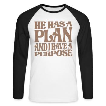 Il a un plan et j’ai un but - Christian - T-shirt baseball manches longues Homme - blanc/noir - Devant - Nik (191cm)