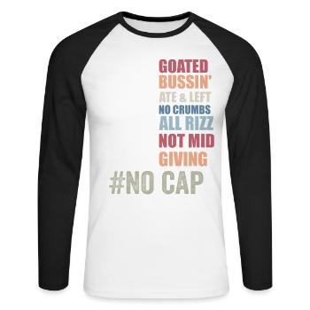 Bruh This Year Was Goated No Cap, Last Day School - T-shirt baseball manches longues Homme - blanc/noir - Devant - Nik (191cm)