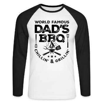 World Famous Dad's BBQ Chillin' & Grillin' Pitmast - Unisex Long Sleeve Baseball T-Shirt - white/black - Front - Nik (191cm)