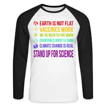 Levez-vous pour la science - T-shirt baseball manches longues Homme - blanc/noir - Devant - Nik (191cm)