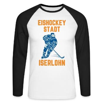 Ice Hockey City ISERLOHN - Unisex Long Sleeve Baseball T-Shirt - white/black - Front - Nik (191cm)