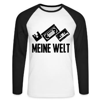 80er Jahre meine Welt - Unisex Baseballshirt langarm - Weiß/Schwarz - Vorne - Nik (191cm)