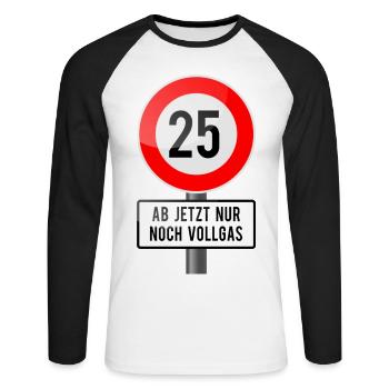 25vollgas - Unisex Baseballshirt langarm - Weiß/Schwarz - Vorne - Nik (191cm)