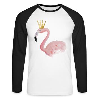 flamingo mit Krone - Unisex Baseballshirt langarm - Weiß/Schwarz - Vorne - Nik (191cm)