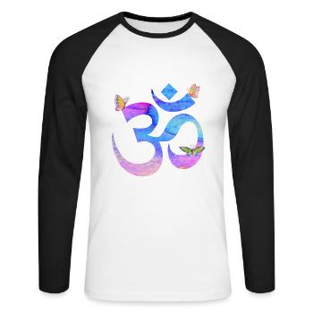 Om watercolor in blue and pink with butterflies - Unisex Long Sleeve Baseball T-Shirt - white/black - Front - Nik (191cm)