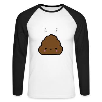 Pile de caca Emoji - T-shirt baseball manches longues Homme - blanc/noir - Devant - Nik (191cm)