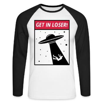 Enlèvement extraterrestre d'OVNI - T-shirt baseball manches longues Homme - blanc/noir - Devant - Nik (191cm)