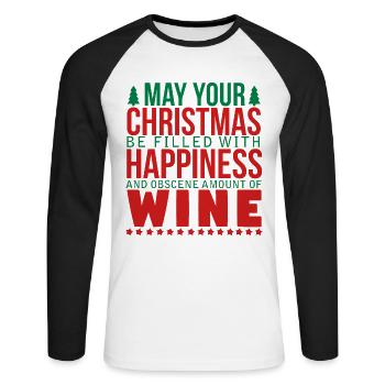 Happy Christmas Happy Holiday Gift Idea - Unisex Long Sleeve Baseball T-Shirt - white/black - Front - Nik (191cm)