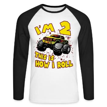 Monster truck 2 ans cadeau enfants maman papa - T-shirt baseball manches longues Homme - blanc/noir - Devant - Nik (191cm)