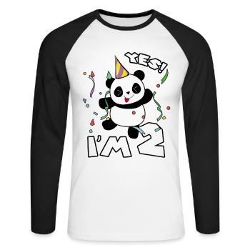 Two year old Panda gift 2nd birthday celebration - Unisex Long Sleeve Baseball T-Shirt - white/black - Front - Nik (191cm)
