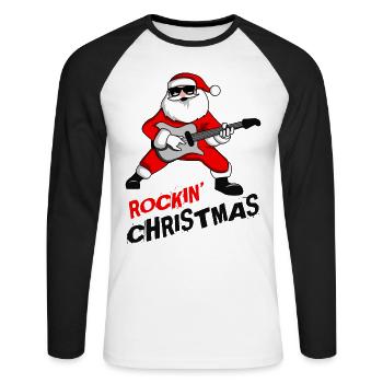Rock n Roll Santa Noël cadeau de guitare électrique - T-shirt baseball manches longues Homme - blanc/noir - Devant - Nik (191cm)