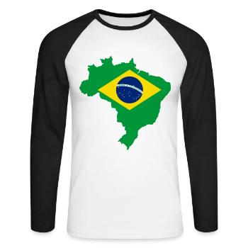 Brasilien - Brasil - Brazil - Unisex Baseballshirt langarm - Weiß/Schwarz - Vorne - Nik (191cm)