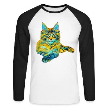 Maine Coon - T-shirt baseball manches longues Homme - blanc/noir - Devant - Nik (191cm)