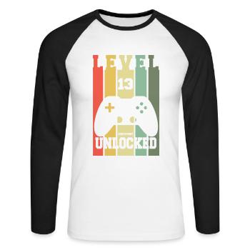 Level 13 Achievement Unlocked 13th Birthday Design - Unisex Baseballshirt langarm - Weiß/Schwarz - Vorne - Nik (191cm)