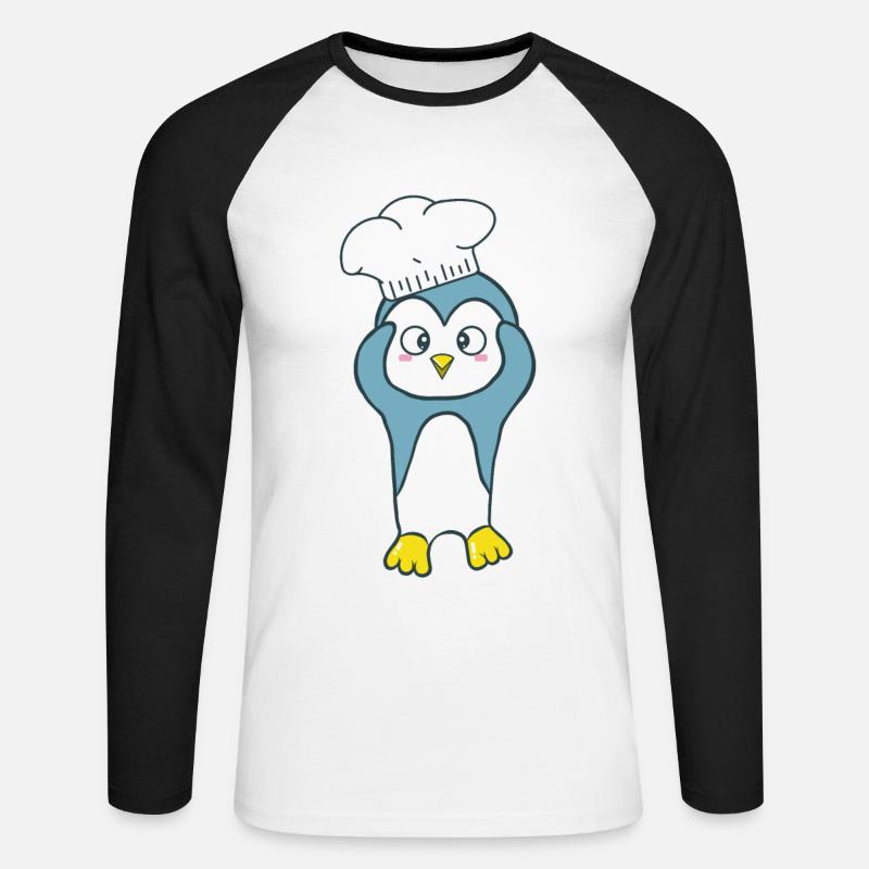 Pinguin mit einer Kochmütze - Unisex Baseballshirt langarm - Weiß/Schwarz