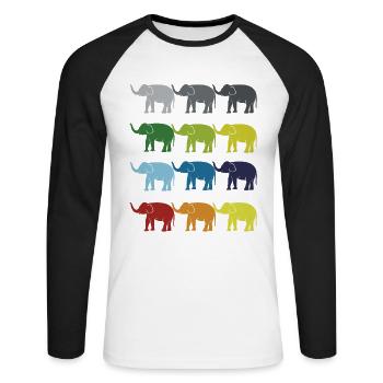 Neon Pop Art Retro Elefant Dickhäuter Geschenkidee - Unisex Baseballshirt langarm - Weiß/Schwarz - Vorne - Nik (191cm)