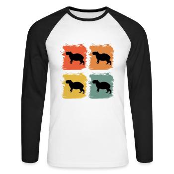 Capybara Wildtier Tier Retro Pop Art Geschenkidee - Unisex Baseballshirt langarm - Weiß/Schwarz - Vorne - Nik (191cm)