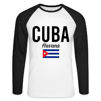 Kuba Havanna Reise Souvenir Geschenkidee - Unisex Baseballshirt langarm - Weiß/Schwarz - Vorne - Nik (191cm)