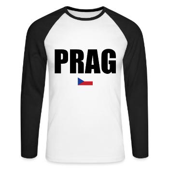 en tchèque Prague Voyage Souvenirs Idée cadeau - T-shirt baseball manches longues Homme - blanc/noir - Devant - Nik (191cm)