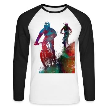 Cyclisme Vélo Sport Art #cycling #sport - T-shirt baseball manches longues Homme - blanc/noir - Devant - Nik (191cm)