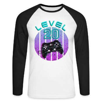 20 ans - Cadeau de 20 ans - T-shirt baseball manches longues Homme - blanc/noir - Devant - Nik (191cm)