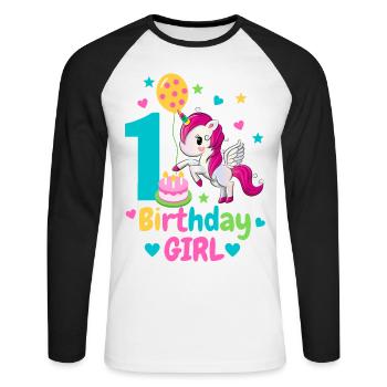 1st birthday. first birthday - Unisex Long Sleeve Baseball T-Shirt - white/black - Front - Nik (191cm)