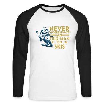 Never Underestimate An Old Man On Skis Skiing Ski - Unisex Long Sleeve Baseball T-Shirt - white/black - Front - Nik (191cm)