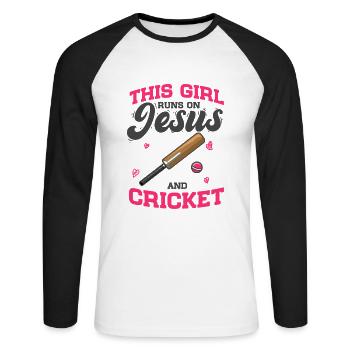 Cricketers Cette fille court sur Jésus et le cricket - T-shirt baseball manches longues Homme - blanc/noir - Devant - Nik (191cm)