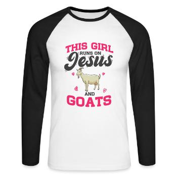 Goat Lover This Girl Runs On Jesus And Goats - Unisex Long Sleeve Baseball T-Shirt - white/black - Front - Nik (191cm)