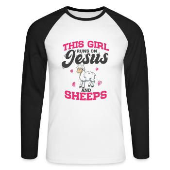Sheep Lover This Girl Runs On Jesus And Sheeps - Unisex Long Sleeve Baseball T-Shirt - white/black - Front - Nik (191cm)