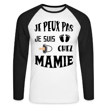 Bébé Trop Occupé Chez Mamie - T-shirt baseball manches longues Homme - blanc/noir - Devant - Nik (191cm)