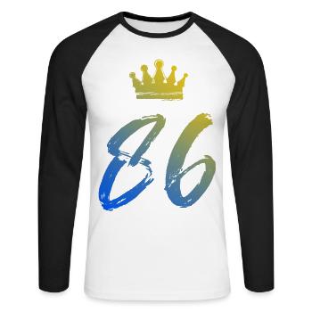 86 Zahl Krone - Unisex Baseballshirt langarm - Weiß/Schwarz - Vorne - Nik (191cm)