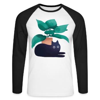 Katzen vor Blumentopf - Unisex Baseballshirt langarm - Weiß/Schwarz - Vorne - Nik (191cm)
