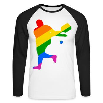 LGBTQIA+ Pickleball - Unisex Baseballshirt langarm - Weiß/Schwarz - Vorne - Nik (191cm)