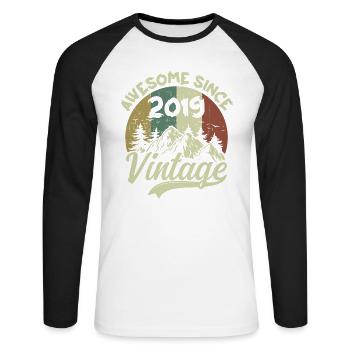 Jahrgang 2019 Geburtstagsgeschenk 2019 - Unisex Baseballshirt langarm - Weiß/Schwarz - Vorne - Nik (191cm)