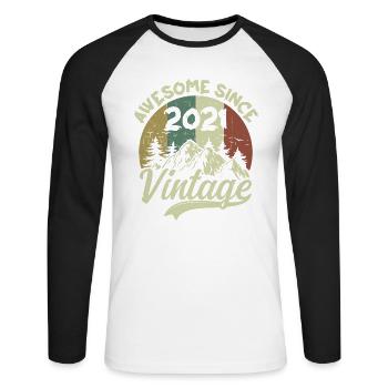 Vintage 2021 Birthday Gift 2021 - Unisex Long Sleeve Baseball T-Shirt - white/black - Front - Nik (191cm)