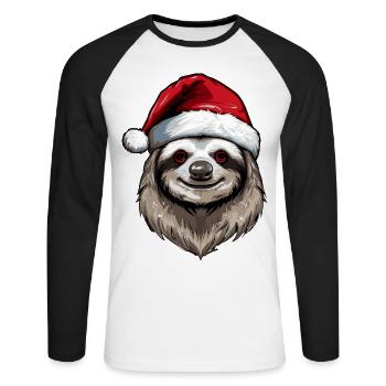Sloth Head Christmas Portrait - Unisex Long Sleeve Baseball T-Shirt - white/black - Front - Nik (191cm)