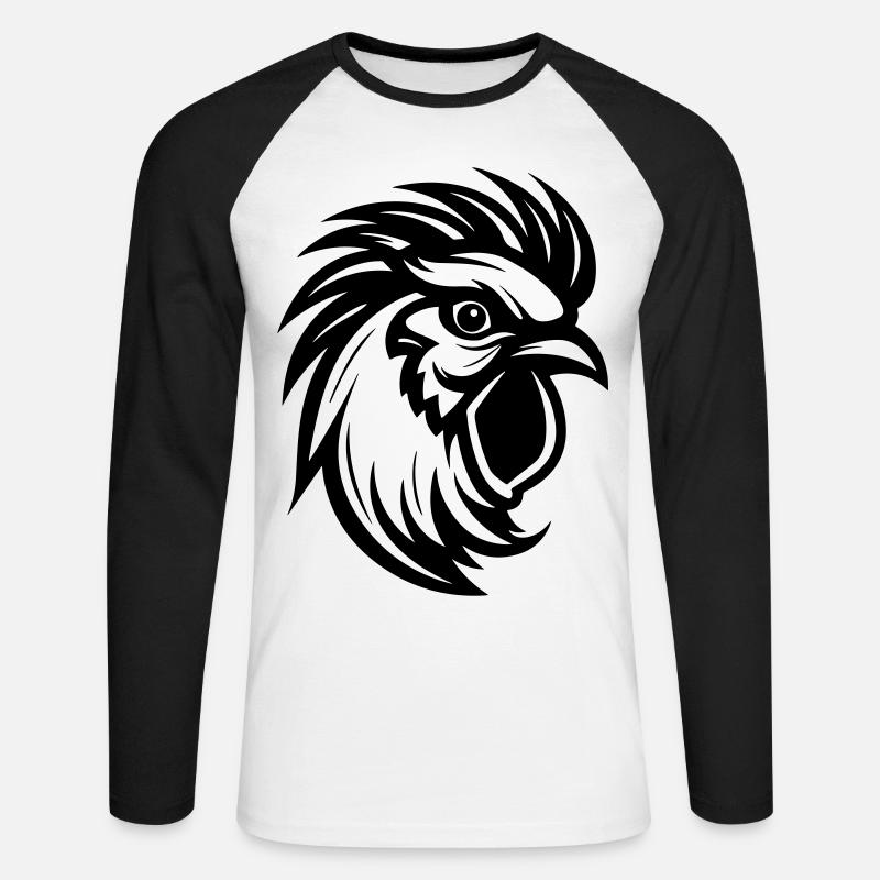 Hahn Tier - Unisex Baseballshirt langarm - Weiß/Schwarz