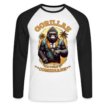 GORILLES, COMÉDIENS DE LA NATURE, GORILLE CITATION DRÔLE - T-shirt baseball manches longues Homme - blanc/noir - Devant - Nik (191cm)