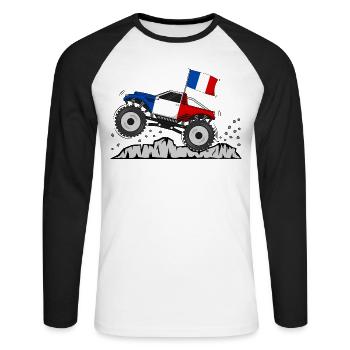 Drapeau Monster Truck France - T-shirt baseball manches longues Homme - blanc/noir - Devant - Nik (191cm)