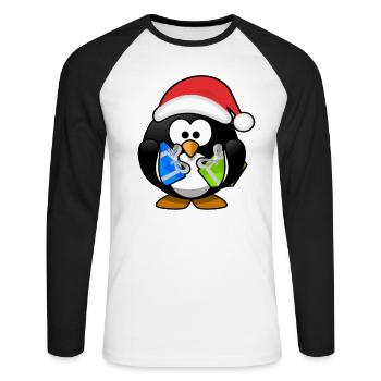 noël pingouin - T-shirt baseball manches longues Homme - blanc/noir - Devant - Nik (191cm)