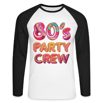 80's Party Crew - Unisex Baseballshirt langarm - Weiß/Schwarz - Vorne - Nik (191cm)