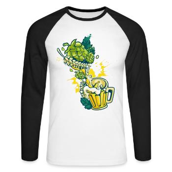Hops Malt Craft bière Tasse alcool Hobby brasseur - T-shirt baseball manches longues Homme - blanc/noir - Devant - Nik (191cm)