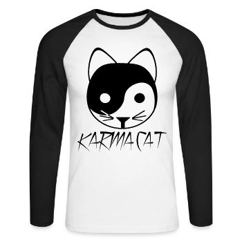 Karma Katze Ying Yang Geschenk Kätzchen Nirvana - Unisex Baseballshirt langarm - Weiß/Schwarz - Vorne - Nik (191cm)