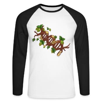 Bière artisanale DNA hop malt pour brasseurs domestiques - T-shirt baseball manches longues Homme - blanc/noir - Devant - Nik (191cm)